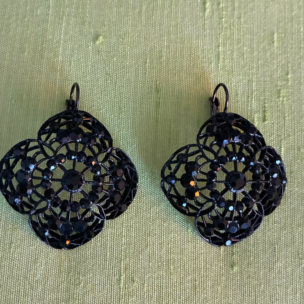 Black filigree and crystal earrings